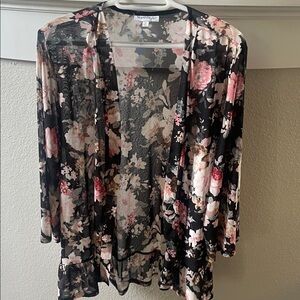 NorthStyle Sheer Floral Kimono in Pink and Black
